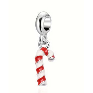 Women's Silver & Red Candy Cane Charm Bracelet One Size